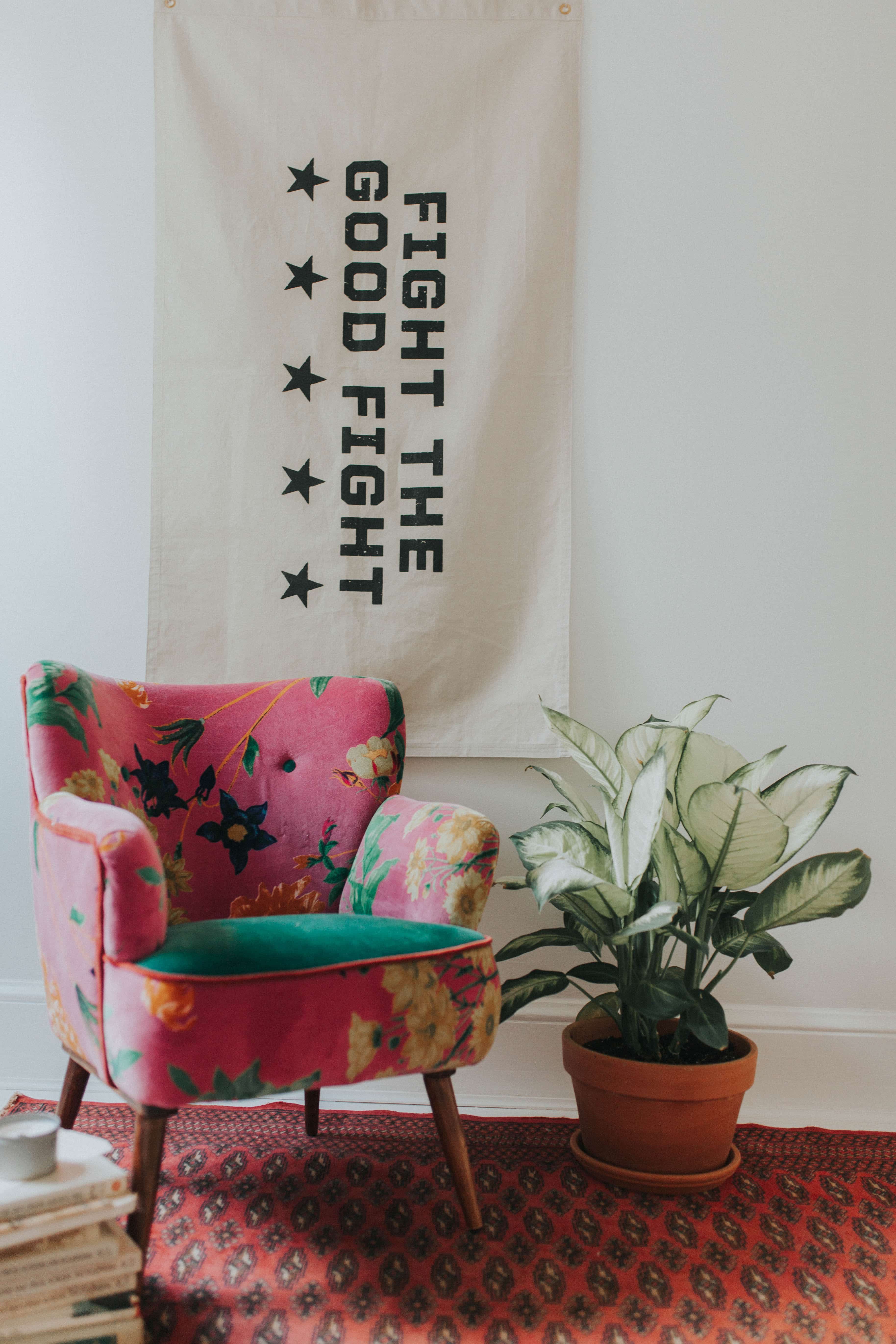 Anthropologie chair and Parative flag room